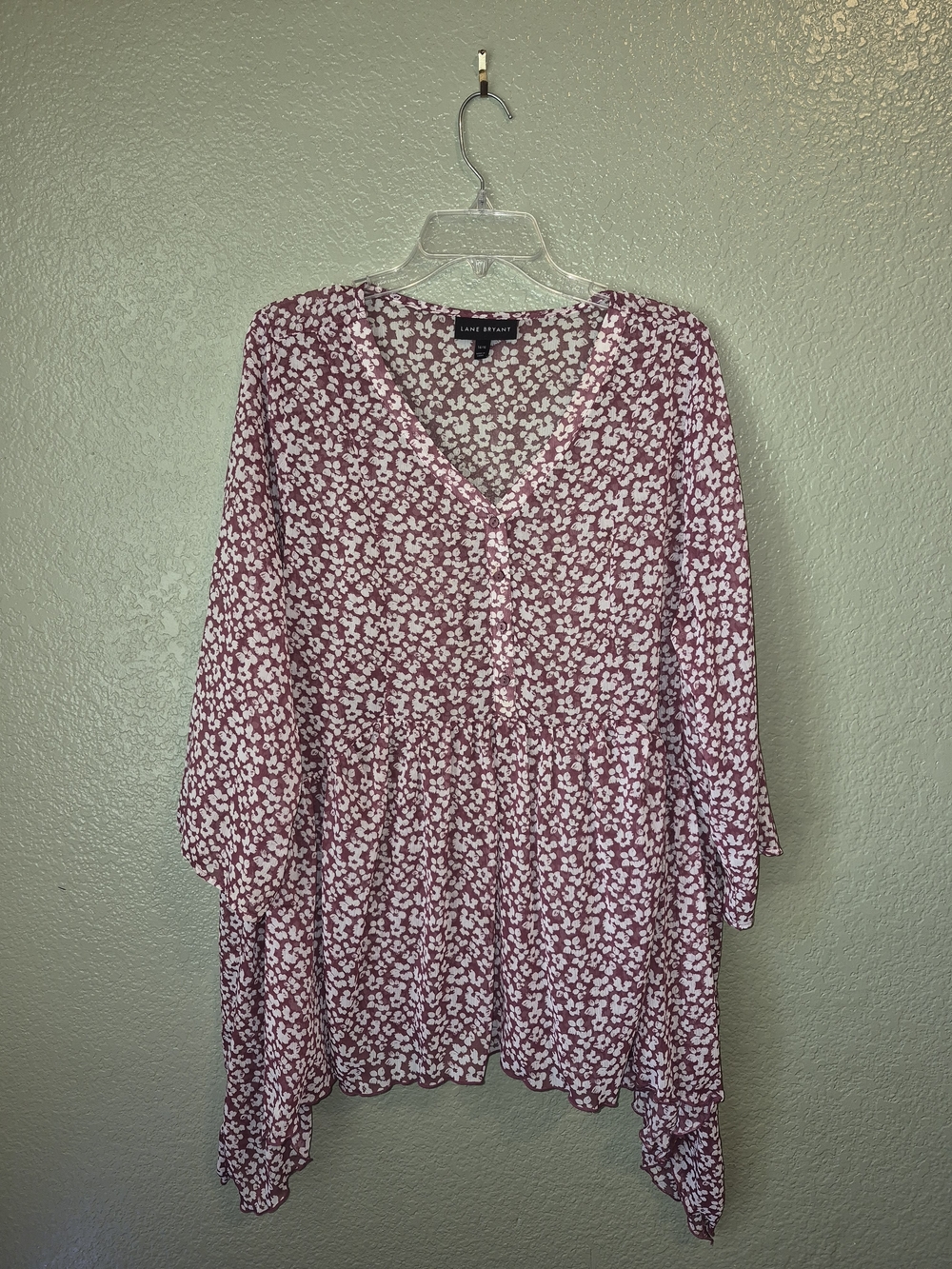 Lane Bryant Mauve Floral V-Neck Peplum Tunic
